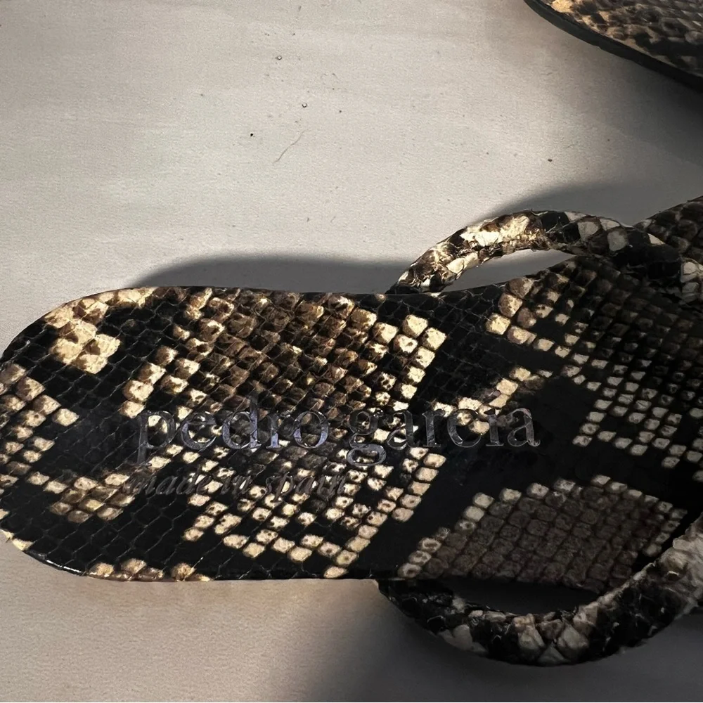 Pedro Garcia Snake-Print Tan and Black Slide Sandals